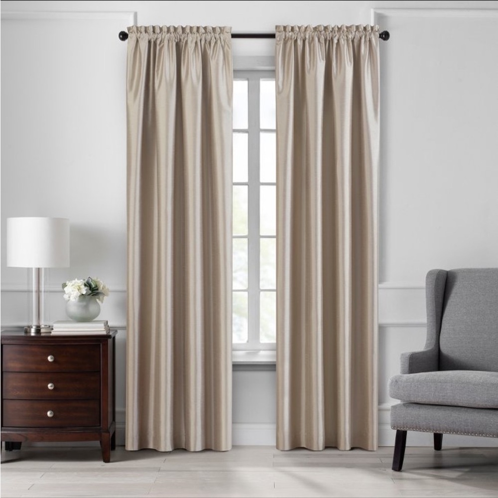 NWT Colette Faux Silk Blackout Window Curtains 52x84 - Ivory, 3 packs